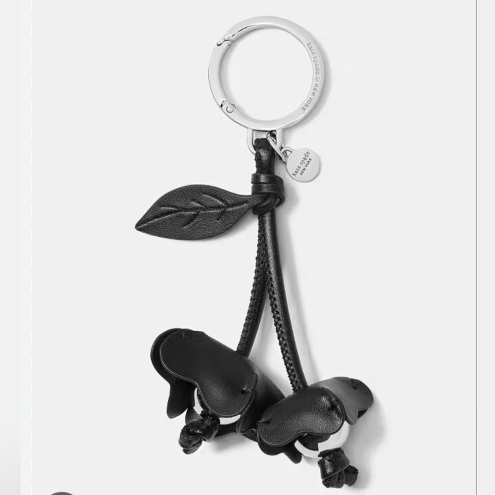 Kate Spade Black Silver Bag Charm Key Fob KM722 3D FLOWER NEW WITH TAGS
